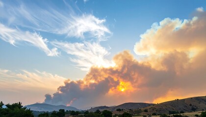 Sunset over a wildfire