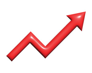 Growing business 3d glossy arrow up on white background. Profit 3d red shiny arrow, Vector.Business concept, growing chart. Sales symbol icon with arrow moving up. Economic Arrow With Growing Trend.	