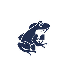Stylized Dark Blue Frog Silhouette on White Background