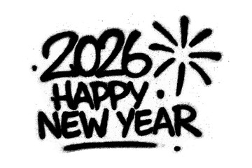 Graffiti number 2026 Happy New Year sprayed in black. Urban street art style vector on a transparent background. Grunge, handwritten tag for celebration, holiday design.