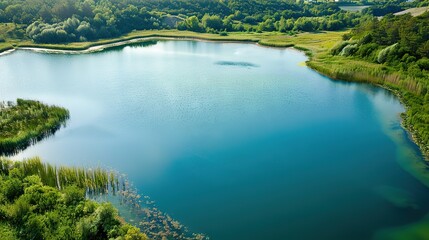 TranquilLakeSurroundedByGreenery
