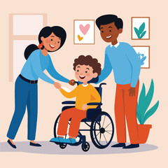 Flat solid color vector art for World Cerebral Palsy Day featuring social inclusion, accessibility icons, therapy sessions, adaptive sports, family support, and global awareness concepts