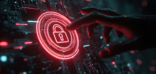 The Cybersecurity Padlock: A Glowing Shield in a Futuristic Interface