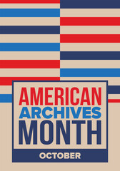 Obraz premium American Archives Month in October. National Archives in United States. Archival community. Celebrate annual. Patriotic american elements. Poster, card, banner, background. Vector illustration