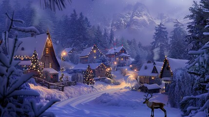 SnowyChristmasVillageNight