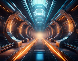 Futuristic Tunnel Vision: A Journey into the Core, Illuminated by Glowing Lines and a Distant Light