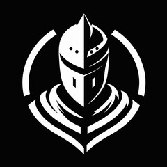 Elegant knight silhouette with armor and cape in bold design on black background for strength and bravery concept