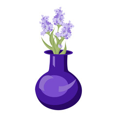 Bouquet of lavender in a blue vase. Vector illustration isolated on white background.