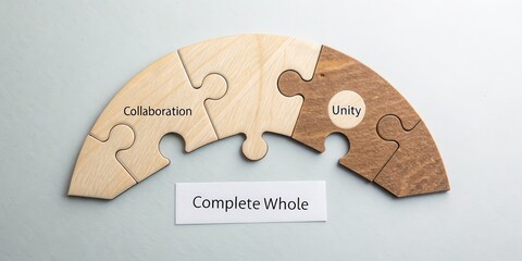 Wooden Puzzle Pieces Forming a Semi Circle Displaying Concepts