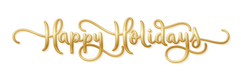 HAPPY HOLIDAYS metallic gold vector brush calligraphy banner with raised effect