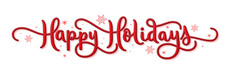 HAPPY HOLIDAYS red vector brush calligraphy banner with raised effect