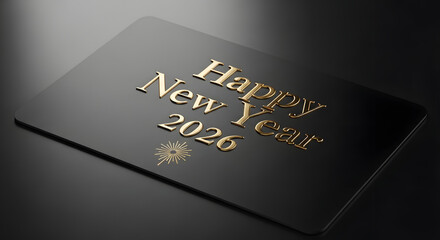 Golden happy new year 2020 greeting text embossed on a dark textured surface with subtle lighting