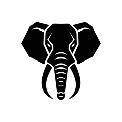 Stylized Black Elephant Head with Geometric Design and Prominent Tusks