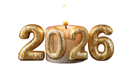 Celebrating 2026: A golden numeral “2026” illuminated by a glowing candle, representing the future.