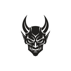 Black Devil Head Silhouette with Horns and Fangs