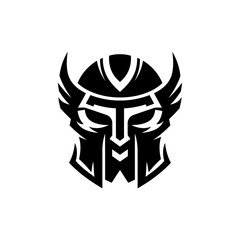 Stylized Black Warrior Helmet with Horns and Geometric Details