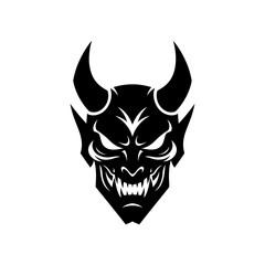 Black Devil Face with Horns and Fangs