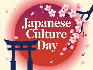 Celebrate japanese culture day with cherry blossoms and a traditional torii gate illustration