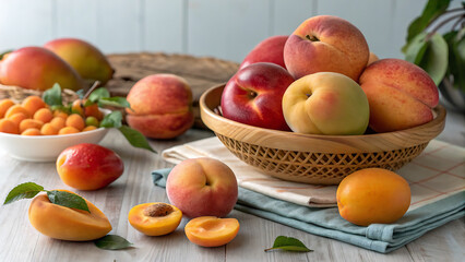 fresh fruits  peaches in a basket