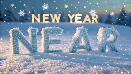 Happy New Year caption in the snow