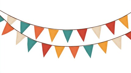 Fototapeta premium Colorful triangular flags are strung together, creating a festive atmosphere, ideal for celebrations or decorative themes.