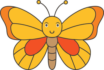 Cute Cartoon Butterfly Mascot, Vector Illustration