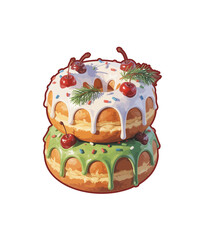 Donuts with Cherry and Green Icing for Holiday Sweet Treats