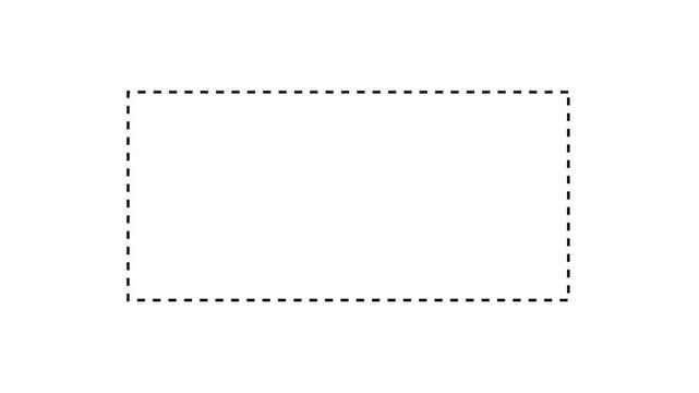 Dotted line rectangle frame animation on white background.  Animation of a dotted line path from left to right point. border frame dotted line animation isolated on white screen.