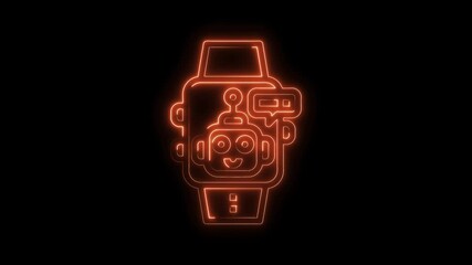 Smartwatch interface with chatbot orange neon glow on dark background technology and automation - Powered by Adobe