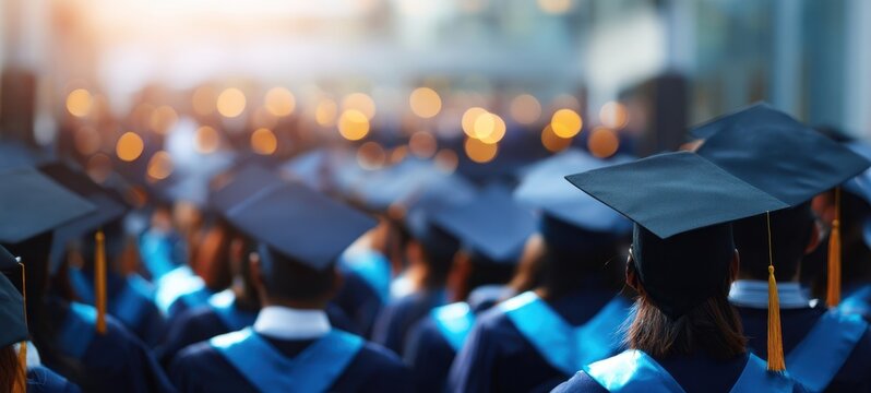 The Graduates in Caps and Gowns at a Sunset Graduation Ceremony