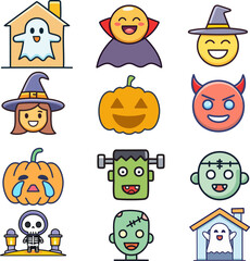 Collection of Cute Halloween Characters and Symbols