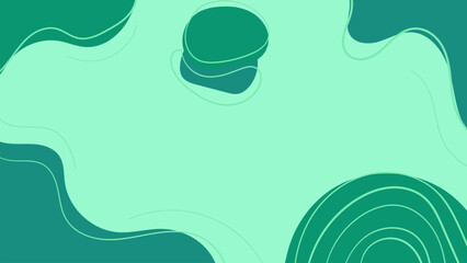 Abstract green fluid background with wavy lines and circular shapes, modern minimalist design with organic curves