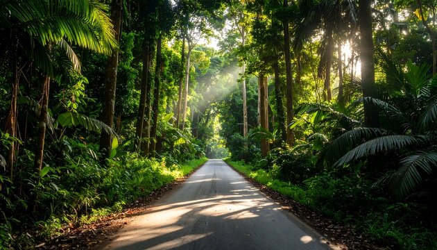 Sunlight path through a tropical forest