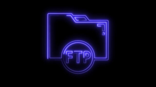 Neon style ftp folder illustration animation on black background for technology concepts