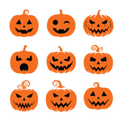 Halloween Pumpkin Faces Vector Set