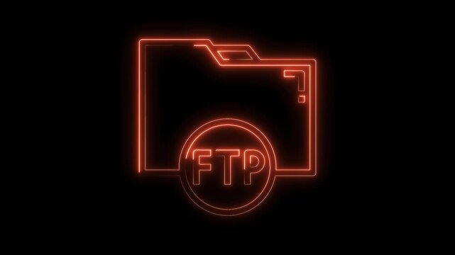 Glowing neon ftp icon animation on black background representing file transfer protocol