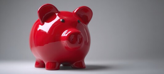 The Red Piggy Bank on a Minimal Gray Background with Soft Studio Lighting