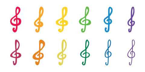 Set of treble clef doodle. Hand drawn musical symbol. Single element for print, web, design, decor, logo
