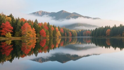 Fototapeta premium Autumn lake with mountain reflection