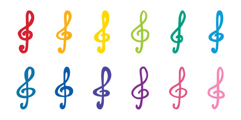 Set of treble clef doodle. Hand drawn musical symbol. Single element for print, web, design, decor, logo