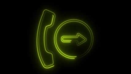 Neon green telephone handset with outgoing call arrow icon on black background image photo
