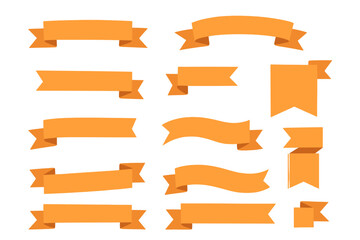Big vector ribbons banners set. Flat orange ribbon illustration isolated on white background. Ribbons collection for design. Empty label and tag decoration graphic element.