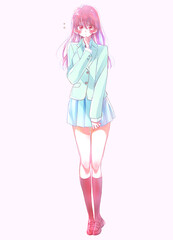 もじもじする女子学生　冬服　汗