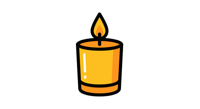 Vibrant Cartoon Style Lit Yellow Candle with Bright Flame Illustration.