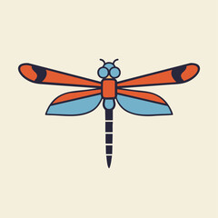 Stylized Dragonfly Logo Illustration with Vibrant Wings on Beige Background – Minimalist Nature-Inspired Vector for Creative Projects