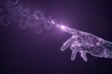 Digital Hand Reaching Towards Gears in Futuristic Design