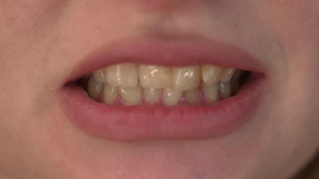 Woman's smile, before visiting the orthodontist and putting braces.