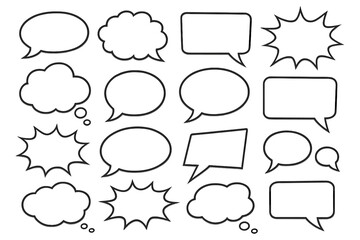 Fototapeta premium Big set of black and white speech bubbles. Retro empty comic book bubbles and thought clouds collection. Vector chat, message and dialogue balloon sticker elements.