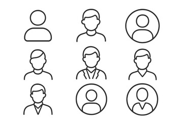User web icons in line style profile man avatars collection. Simple minimalist male user interface logos vector set with transparent background, ordered design for web and app