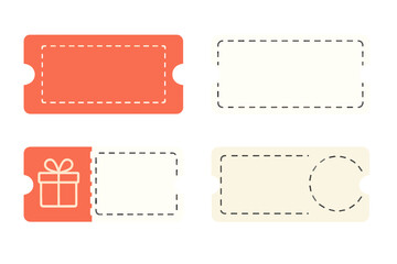 Set of Four Blank Gift Tags with Stitching Lines and Cutout Details, Vector Illustration with Transparent Background, Stylish Empty Price Tags for Holiday, Party, and Gift Decoration